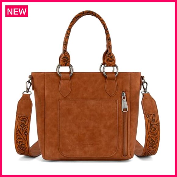 Western Crossbody Bag with Tassel Top Handle, Vegan Leather, Adjustable Strap - Picture 5 of 8